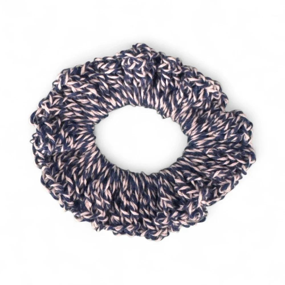 Elegant Blue and Cream Knit Hair Scrunchie
